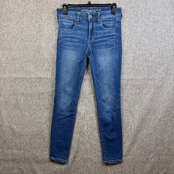 American Eagle Dark Blue Jeggings Jeans Super Stretch X Mid Rise Women's Size 4 - Picture 1 of 6